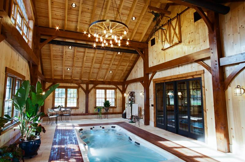 Pool Room of 2500 sq. ft. Party Barn (Ellington CT) • Timber Frame Indoor Pool