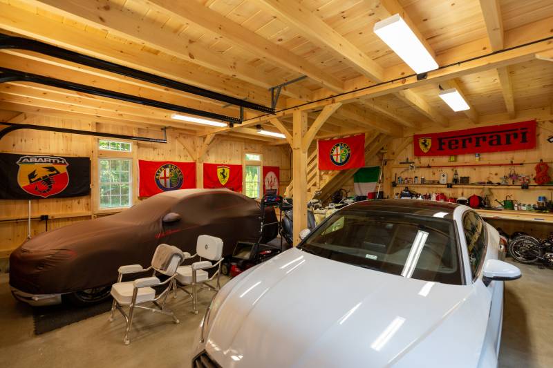 First Floor Carriage Barn Interior: Cars • Car Memorabilia • Workbench