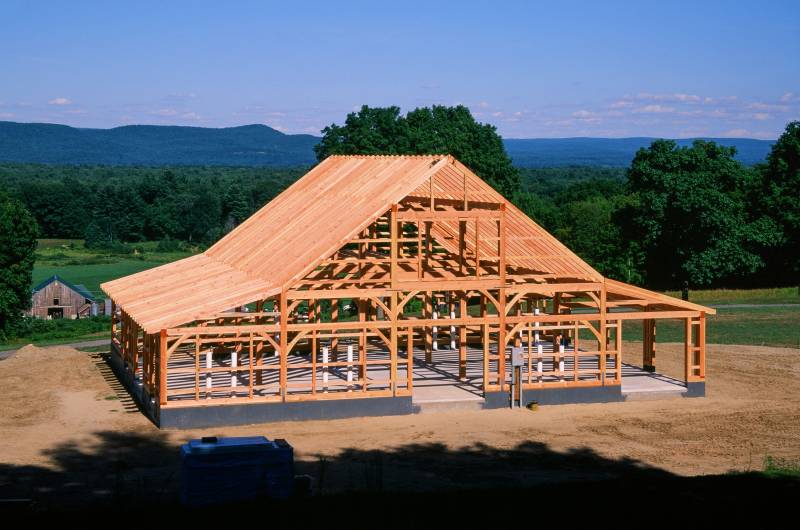 The timber frame overlooks MA's Pioneer Valley
