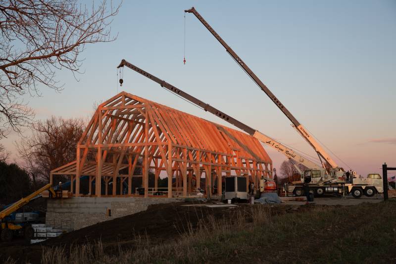 Working on the event barn raising in the Iowa plains