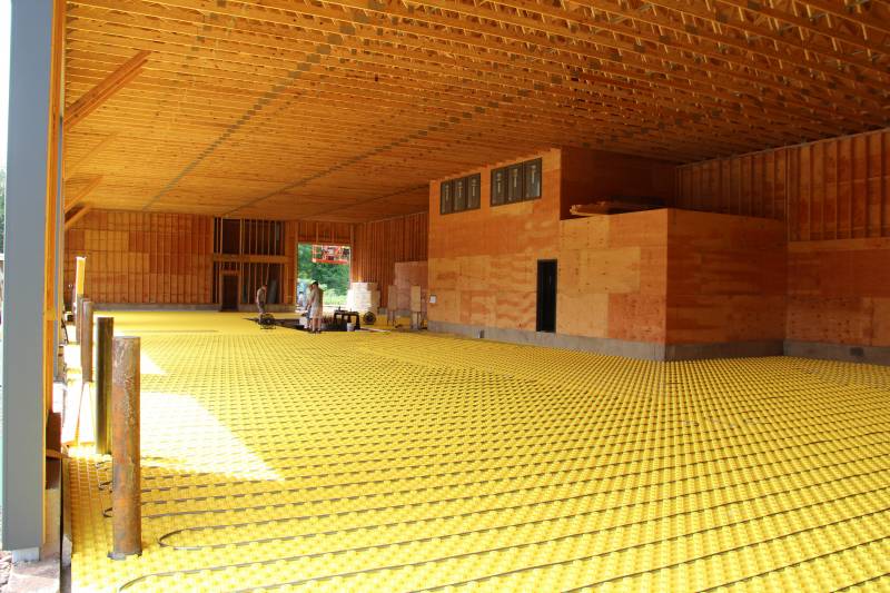 Radiant in floor heating system being installed