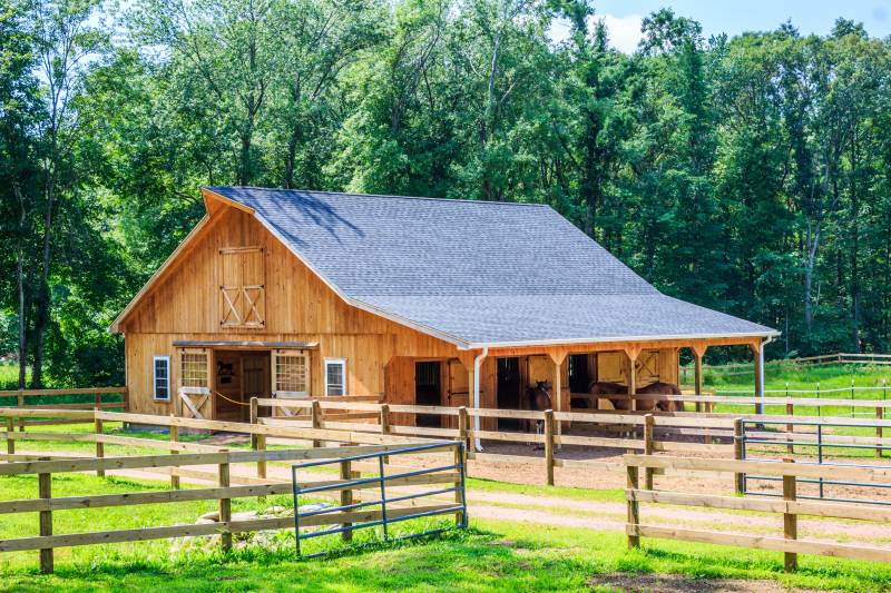 36' x 42' Newport Horse Barn with Lean-To Overhang