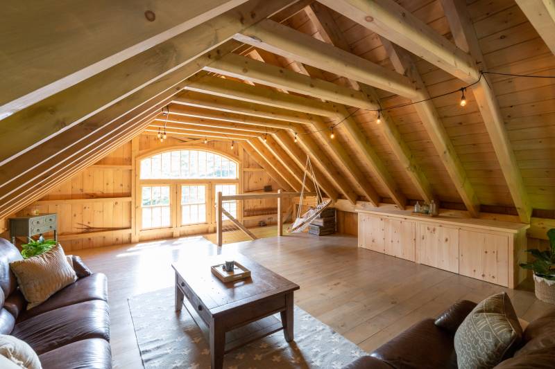 Spacious loft for family, friends, and entertaining in the authentic timber frame barn