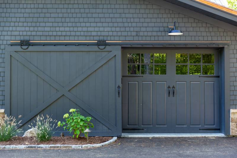 Cedar Shake Siding in Graphite • Sliding Barn Door