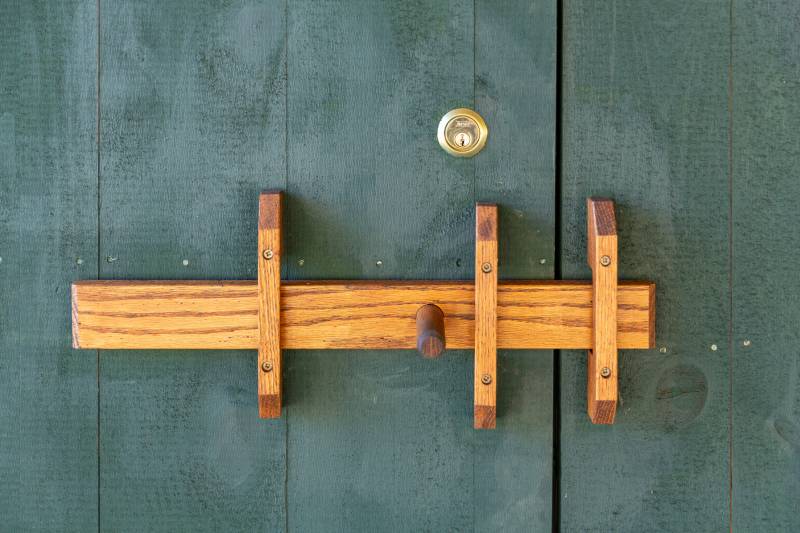 Oak Latch on 3' x 7' Single Pine Door • Timber Frame Barn